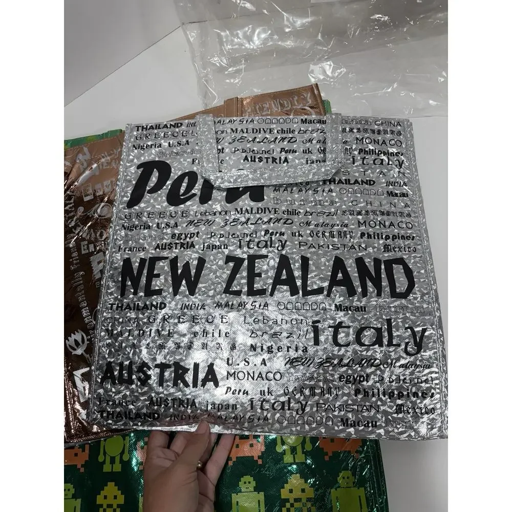 Lot Of 6 Reusable Green Gift Bags Reusable Holiday Robot Floral Peru New Zealand